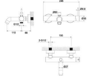 Смеситель для ванны и душа WHITECROSS Y1230GL золото